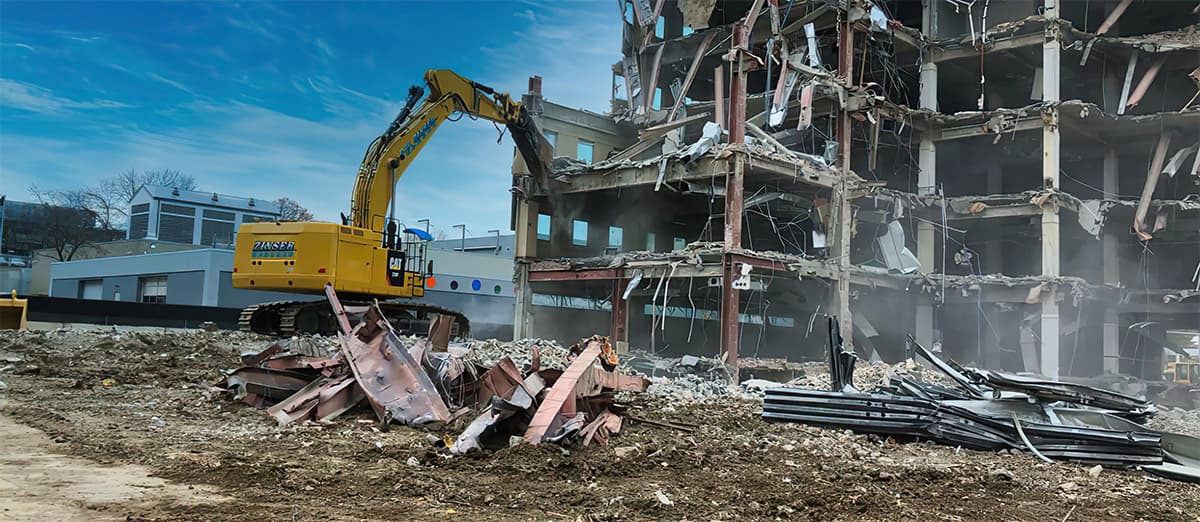Demolition equipment at work